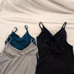 Set of Four Camisole Tops in Blue, Gray, and Black